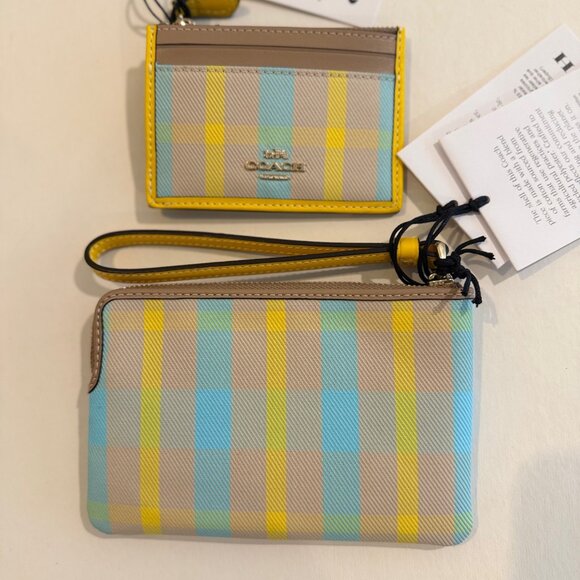 Coach Mini Skinny Id Case w wristlet/wallet /Plaid Print set/ yellow haze/ multi - Picture 6 of 16